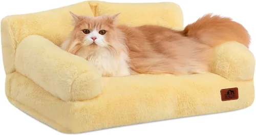 Vista 13 de Hollypet Cama de Felpa Esponjosa para Perros y Gatos, Sofá Cama Suave y Calmante para Gatos y Perros Pequeños y Medianos, Beige