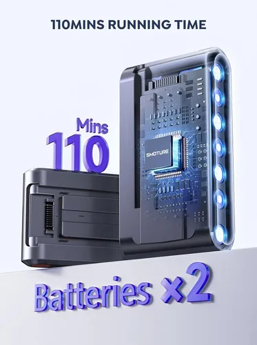 Vista 2 de Aspiradora inalámbrica, 2 baterías, aspiradoras de 110 minutos de tiempo de funcionamiento para el hogar, aspiradora de palo de 45 KPA 550 W