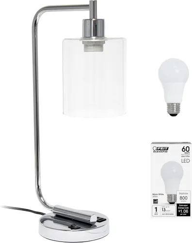 Vista 18 de Simple Designs LD1036-CHR Bronson Lámpara de Mesa de Linterna de Hierro Industrial Estilo Antiguo para Escritorio y Mesita de Noche con Pantalla