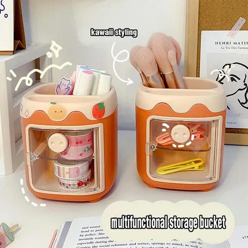 Vista 7 de MLAFE Kawaii Portalápices de Cerdo Lindo Cubo de Almacenamiento de Cosméticos Kawaii Cubo de Almacenamiento Multifuncional Cubo de Papelería de Azul
