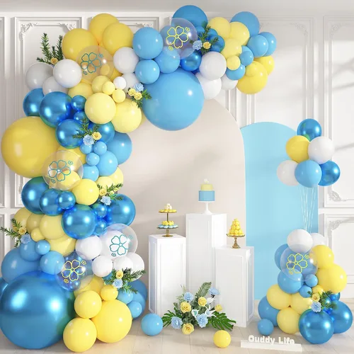 Vista 20 de Ouddy Life - Kit de guirnalda de arco de globos azul polvoriento, 152 piezas, diferentes tamaños Azul y blanco