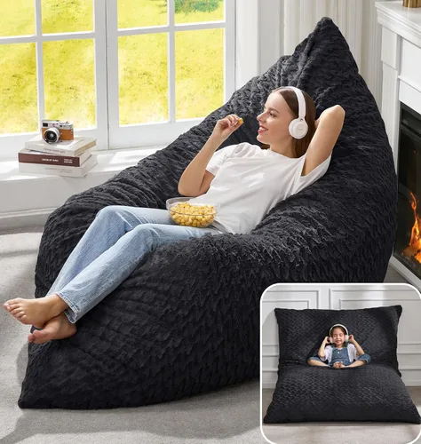 Vista 14 de Hobestluk Adult Bean Bag Chair 3 in 1 Convertible Large Bean Bag Sofa Ash Grey