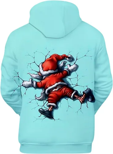 Vista 4 de Sudaderas con capucha con estampado de Navidad para hombre, de manga larga, forro polar, casual, ajuste holgado, suéter de invierno