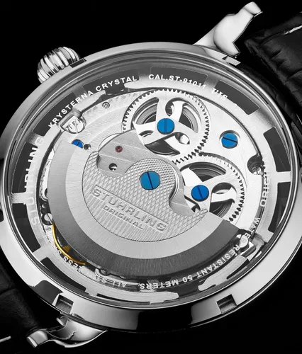 Vista 8 de Stuhrling Original Legacy – Reloj automático para hombre, de acero inoxidable, con correa de cuero genuino negro, caja de 46 MM