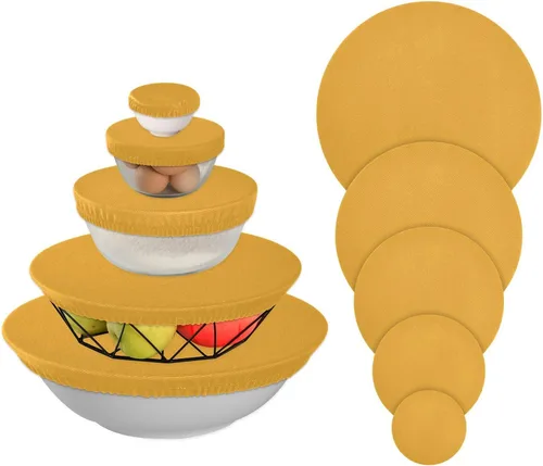 Vista 25 de 5 fundas elásticas reutilizables para cuencos de almacenamiento de alimentos, tapas de tela elástica con 5 tamaños diferentes, resistentes al calor