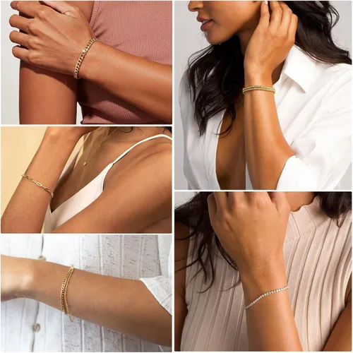 Vista 7 de DEARMAY Delicadas pulseras de plata para mujer, a la moda, juego de joyas de plata de ley 925 para mujer, pulseras para mujer, caja de clip