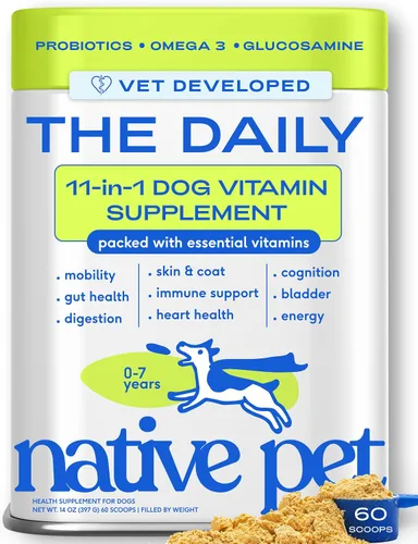 Vista 12 de Native Pet Vitaminas y Suplementos para Perros - Polvo de Vitaminas 11-en-1 para Complemento de Comida de Perro - Colágeno, Glucosamina