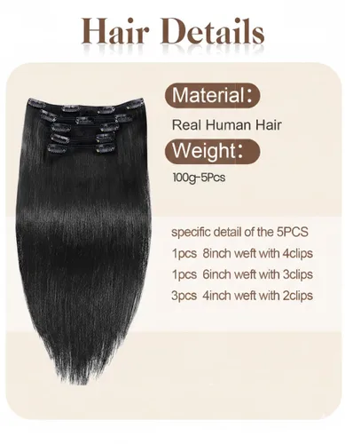 Vista 2 de Hetto Yaki - Extensiones de cabello humano real con clip, color negro azabache, extensiones de cabello rizado con clip, de 14 pulgadas, 5