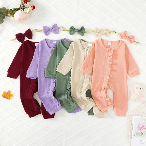Vista 6 de Mikrdoo Newborn Girl Clothes Baby Girls' Clothing Fall Winter Outfits Long Sleeve Romper Jumpsuit 0 3 6 12 Months