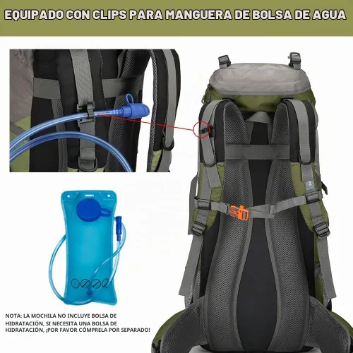Vista 3 de Mochila de 70 L para Camping, Senderismo, Escalada al Aire Libre con Funda Impermeable para Lluvia