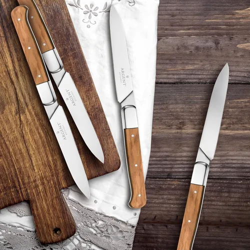 Vista 7 de Hampton Forge Sfs51L04Wb Lynden - Juego de 4 cuchillos para carne de madera de olivo