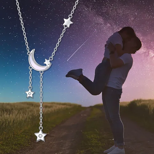 Vista 3 de Collar con dije de luna creciente y estrella de plata esterlina S925