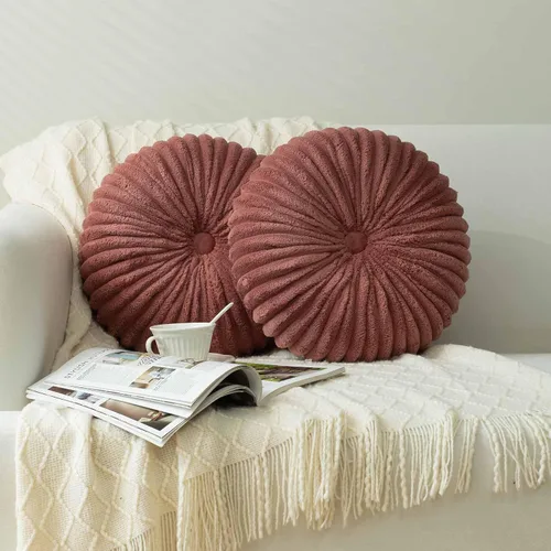 Vista 7 de HIG - Juego de 2 almohadas decorativas plisadas redondas de terciopelo verde manzana