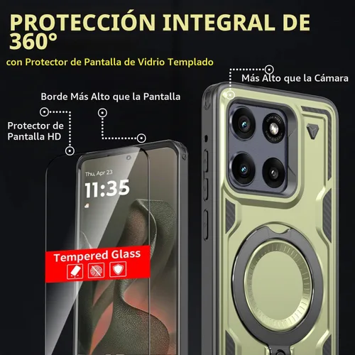 Vista 3 de Funda magnética para Motorola Edge 2025 compatible con MagSafe Support Cargador inalámbrico, para Moto Edge con anillo de soporte, con protector