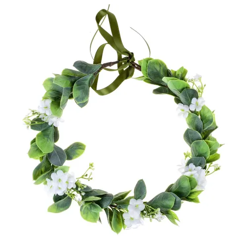 Vista 2 de Corona de flores suculentas, eucalipto, halo de boda, diadema floral, accesorio para fotos (B-blanco)