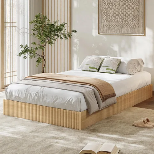 Vista 10 de Garvee Base de cama individual, plataforma de madera con diseño estriado, marco de cama de perfil bajo, base de cama minimalista sin ruido, fácil