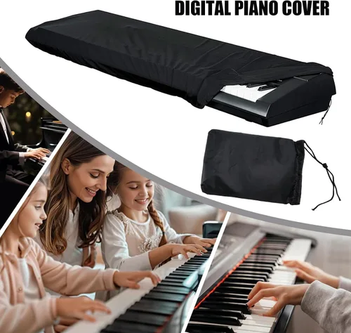 Vista 5 de Cubierta antipolvo para teclado de piano de 61 teclas, tela elástica de elastano con bloqueo de cable ABS, protector universal a prueba de polvo