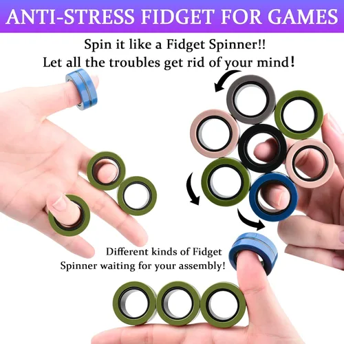 Vista 3 de Cevioce Juego de 15 anillos magnéticos giratorios, paquete de spinners magnéticos para ansiedad TDAH para adultos y adolescentes, juguete de alivio