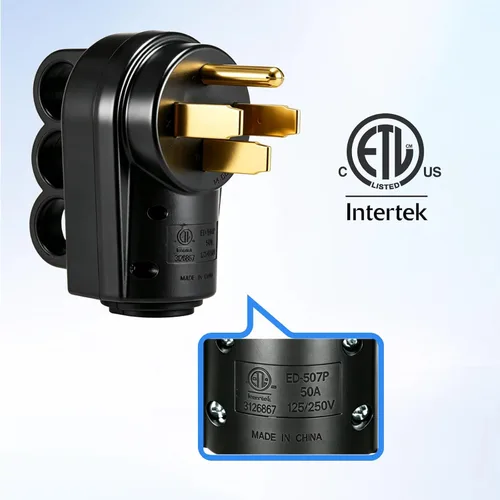 Vista 6 de Enchufe RV de 50 amperios, NEMA 14-50P 125/250 voltios, enchufe macho de repuesto resistente con asas ergonómicas para RV, EV, cable generador