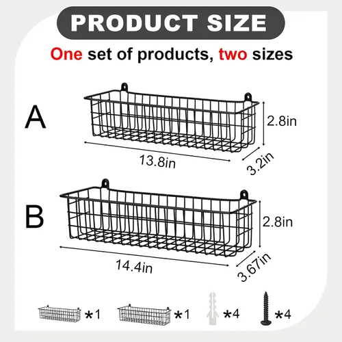 Vista 3 de Organizador de especias para montaje en pared, paquete de 2 cestas de almacenamiento de alambre negro para pared o puerta de gabinete en cocina