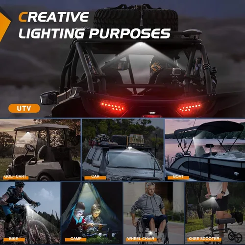 Vista 7 de Nilight Luz de cúpula UTV, universal, de 1.5 a 2.0 pulgadas, montaje en barra antivuelco, LED interior, haz combinado de foco e inundación, luces