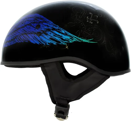 Vista 3 de Hot Leathers HLD1045 - Casco negro brillante 'Cross De Lis' avanzado aprobado por DOT para hombres y mujeres motoristas