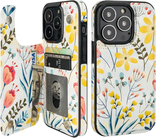 Vista 43 de HAOPINSH Funda tipo cartera con tarjetero para iPhone 14/13, diseño de Girasoles Bandera Americana
