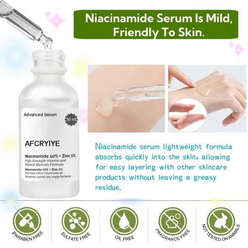 Vista 5 de Suero de niacinamida 10% + zinc 1% para la cara – Control de aceite, acné, minimizador de poros y reducción de manchas – Suero facial ligero