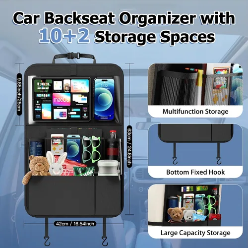 Vista 5 de KaiCross Organizador de asiento trasero de automóvil con bandeja plegable mejorada, organizador de asiento de automóvil para niños, accesorios