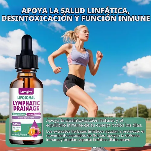 Vista 5 de Gotas de drenaje linfático liposomal, suplementos de drenaje linfático 9 en 1 para desintoxicación y limpieza, con equinácea, diente de león, saúco