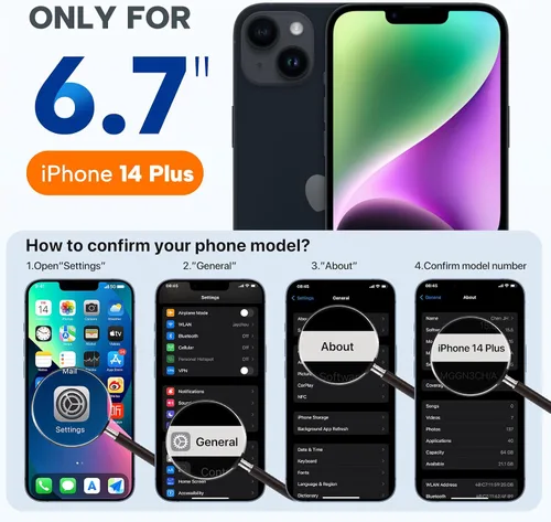 Vista 2 de Miracase Funda diseñada para iPhone 14 Plus con protector de pantalla, protección mejorada de la cámara, funda de silicona líquida a prueba de Negro