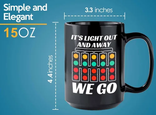 Vista 5 de Taza de café Racer de 15 onzas, color negro, con texto en inglés «It's Light Out», «Fuel Speed Racer» Car Guys Circuit Automotriz Racing Boy Regalos