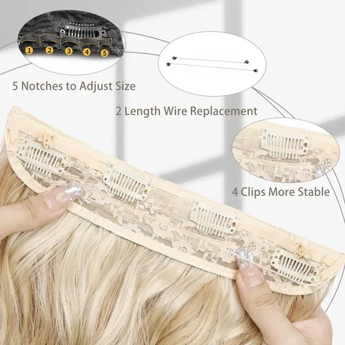 Vista 3 de Extensiones de Cabello con Alambre Invisible - Extensiones de Cabello Halo de 14 Pulgadas Largas Onduladas Postizo Sintético con Alambre