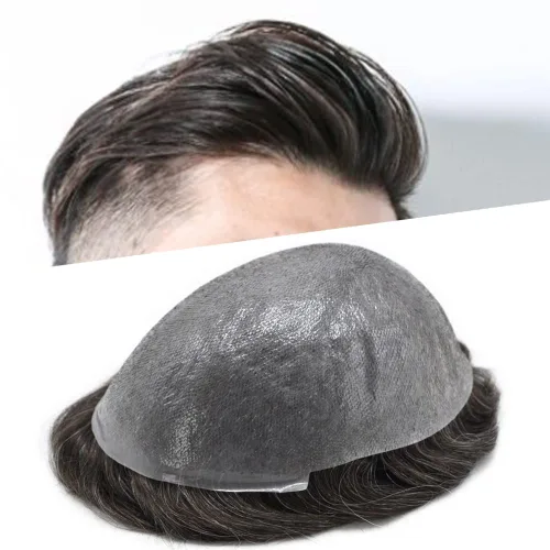 Vista 36 de Pieza de pelo para hombre, sistema de reemplazo de cabello de piel ultra fina para hombres, pieza de pelo de tupé para hombres, cabello humano real