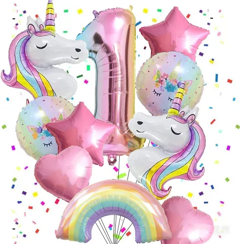 Vista 4 de Globos de Unicornio Decoraciones de Fiesta de Cumpleaños de Unicornio para Niñas Juego de Globos de Papel de Aluminio Macarón y Globos de Arcoíris