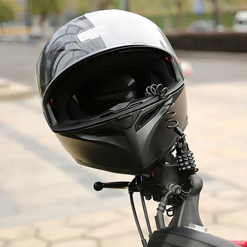 Vista 5 de HZEL Cerradura para casco de motocicleta, cerradura retráctil de cable de bicicleta pequeña con código de combinación de 4 dígitos, accesorios