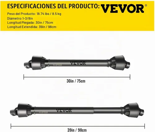 Vista 7 de VEVOR Eje de transmisión PTO, Eje de transmisión PTO de 1-3/8", Eje de transmisión PTO con 6 ranuras para tractor y extremo redondo