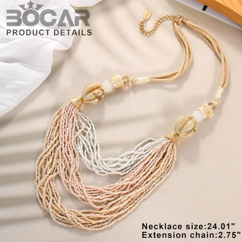 Vista 6 de Bocar Collar para mujer, collar largo de cuentas de varias capas, collar hecho a mano, collar de cadena de eslabones largos, regalo de joyería