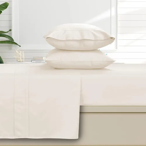 Vista 8 de Tribeca Living Juego de sábanas y fundas de almohada de satén de algodón egipcio suave, bolsillo profundo, 500 hilos, ropa de cama de lujo de 4 Beige