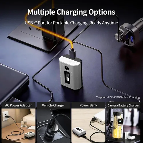 Vista 8 de 2-Pack 2600mAh NP-FZ100 Rechargeable Camera Battery USB-C Fast Charging