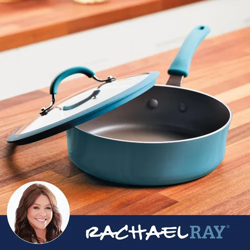 Vista 6 de Rachael Ray Cook + Create Sartén Sauté Antiadherente con Tapa, 3 Cuartos, Azul Agave