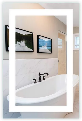 Vista 8 de Mirrors & Marble Espejo de pared LED pequeño – Espejo rectangular iluminado frontal para baño, dormitorio o ducha, antivaho y montado en la pared