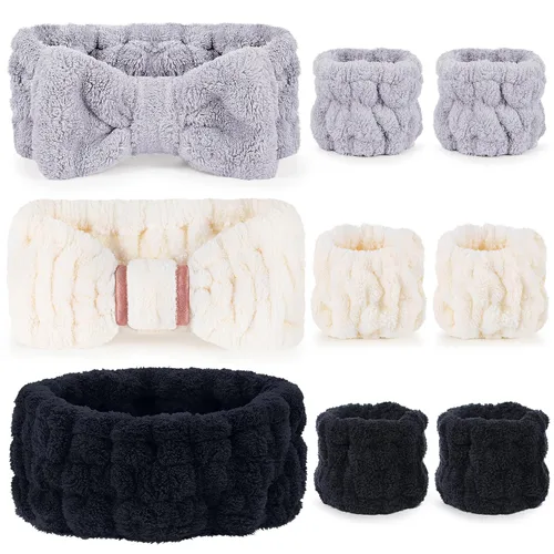 Vista 15 de DiyJibb Diadema de spa de 9 piezas para lavar la cara, cuidado de la piel, diadema y pulsera, para mujeres, adolescentes, niñas, para lavar la cara