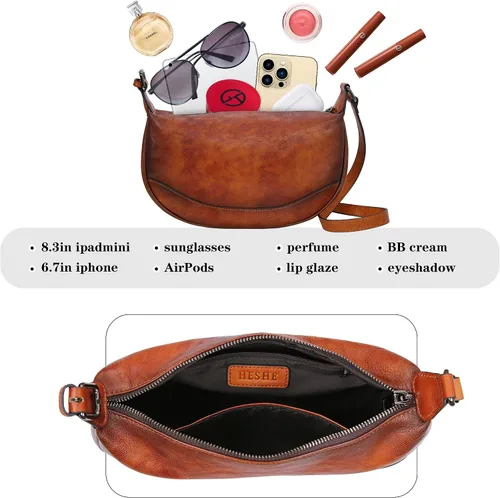 Vista 6 de HESHE Bolsos cruzados para mujer, bolsos de cuero de diseñador, bolso de hombro vintage, bolso Hobo Crescent