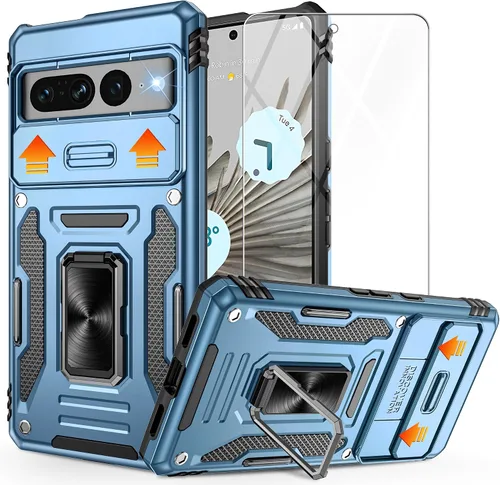 Vista 10 de Funda para Google Pixel 7 Pro, con cubierta deslizante para cámara y protector de pantalla HD, [probado contra caídas de grado militar] Funda