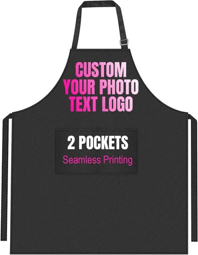 Vista 10 de Delantal personalizado con logotipo de imagen de texto para mujeres y hombres, delantales de cocina personalizados con bolsillos delantal
