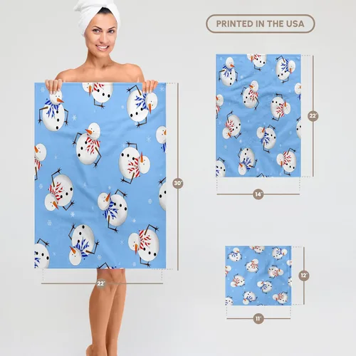 Vista 5 de 3dRose Cute Holiday Snowman Print Light Blue 11x12 Wash Cloth for Face and Body