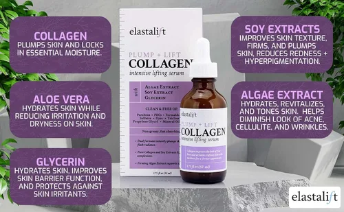 Vista 6 de Elastalift Suero de colágeno para la cara + crema corporal de colágeno y crema hidratante facial, paquete de 2 piezas para el cuidado de la piel