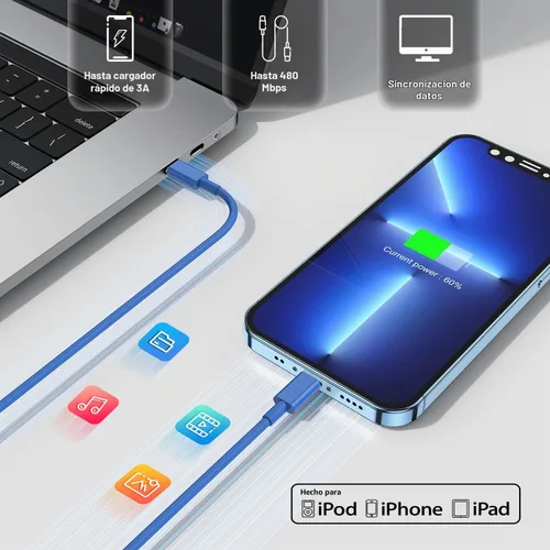 Vista 6 de Cargador rápido para iPhone, cable Lightning de carga rápida de 10 pies, para iPhone 14, 13, 12 Pro Max, cargador de carga rápida con bloque