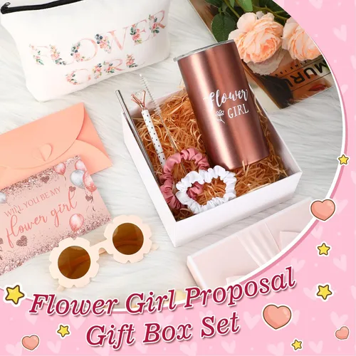 Vista 4 de Sieral Juego de 10 cajas de propuestas para niña de las flores, regalo con texto en inglés "Will You Be My Flower Girl", juego de caja de propuesta